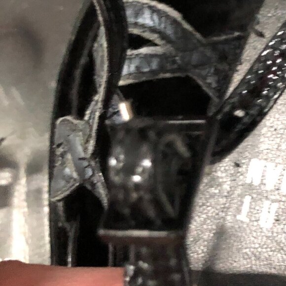 Stuart Weitzman Patent Leather Strappy Wedge Platform Sandals Black 7.5 - Picture 9 of 13